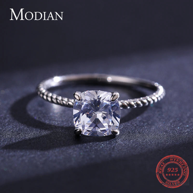 925 Sterling Silber Luxus Ring - Zirkonia Square