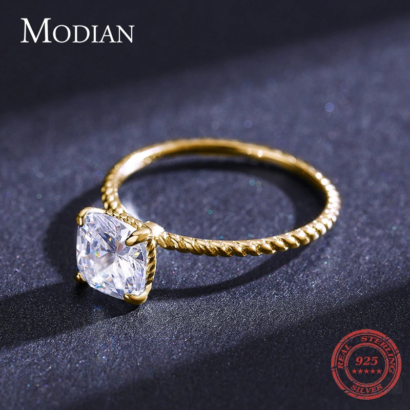 925 Sterling Silber Luxus Ring - Zirkonia Square
