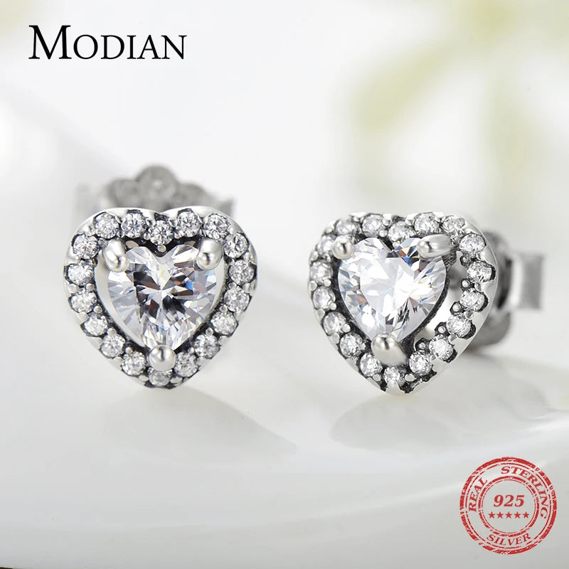 Dazzling 925 Sterling Silber Ohrringe - Zirkonia Herz