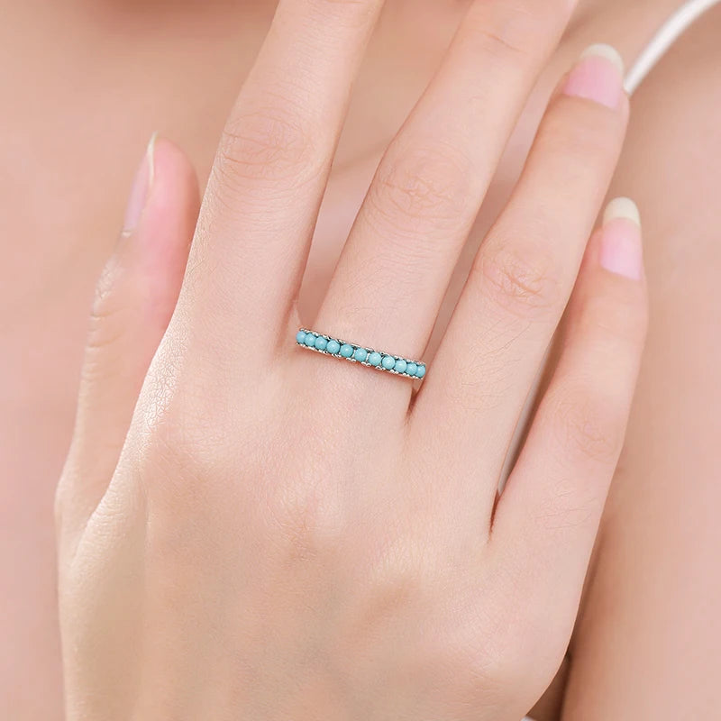 Turquoise Eternity Ring - 925 Sterling Silver