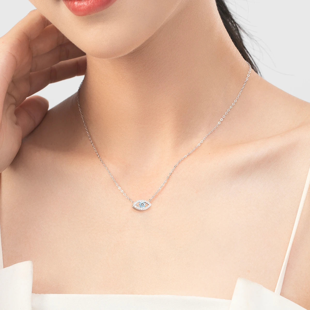 Blaues Auge Halskette - 925 Sterling Silber Zirkonia