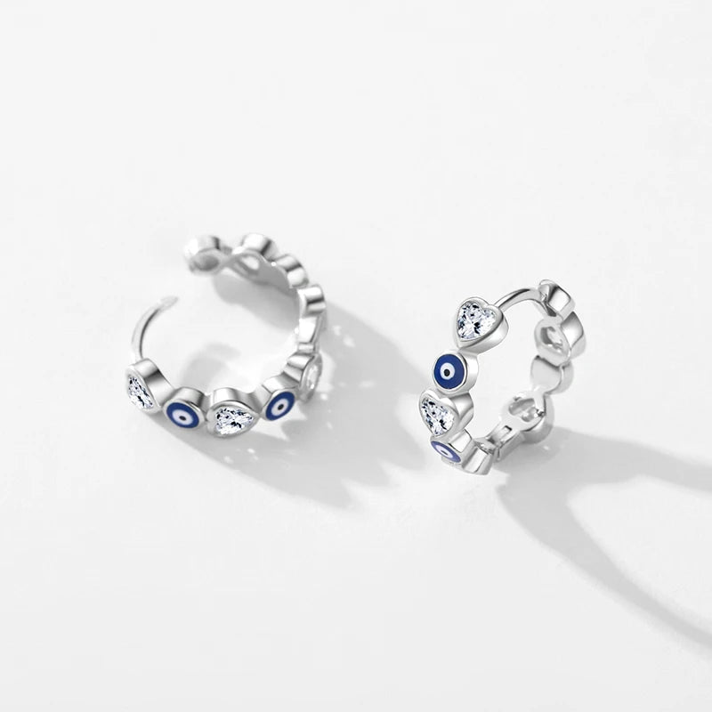 Blauer Enamel Hoop Ohrringe - 925 Sterling Silber