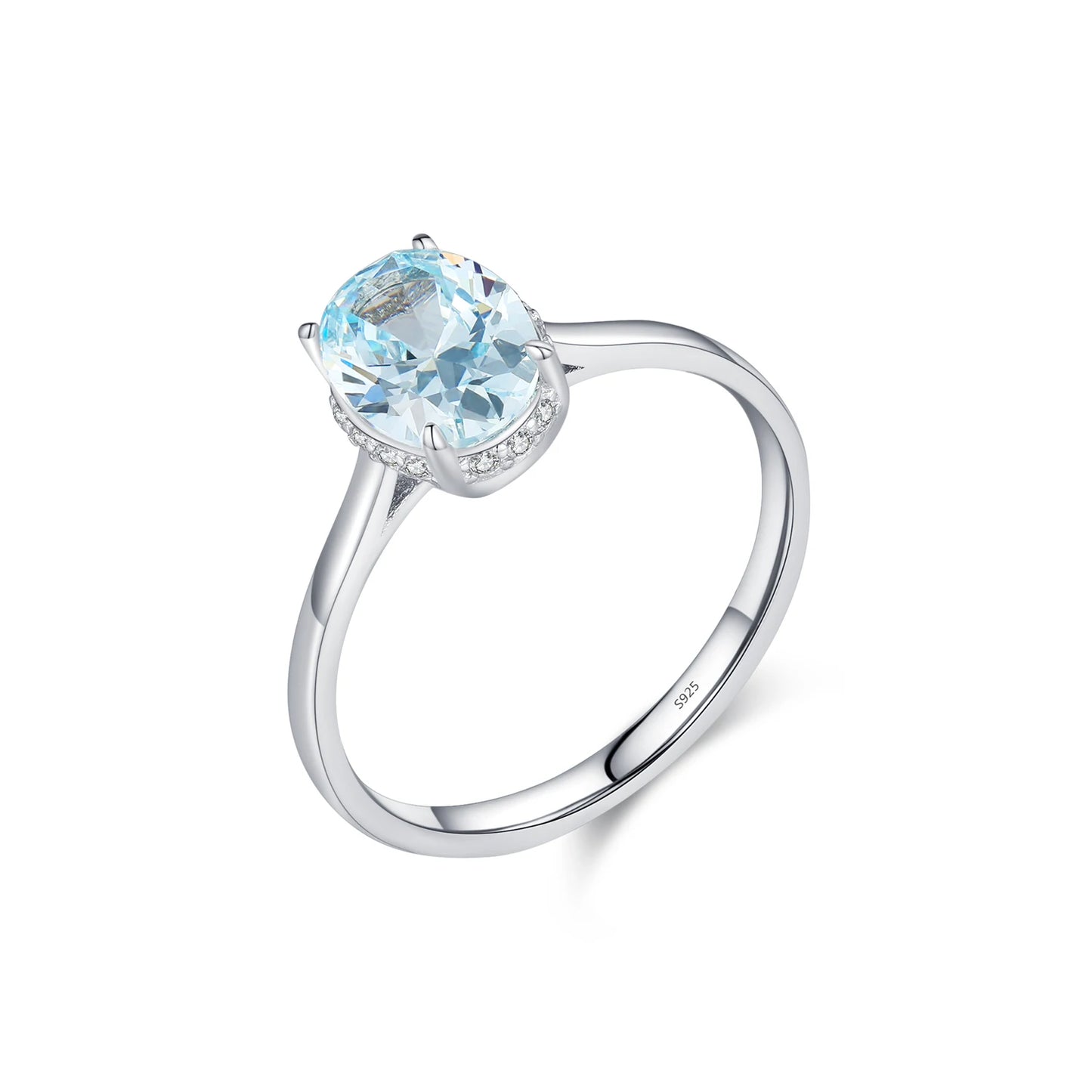 925 Sterling Silber - Ozenblau Zirkonia Ring