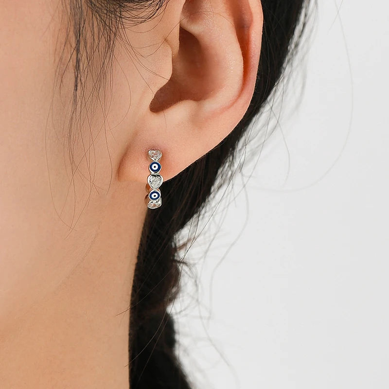 Blauer Enamel Hoop Ohrringe - 925 Sterling Silber