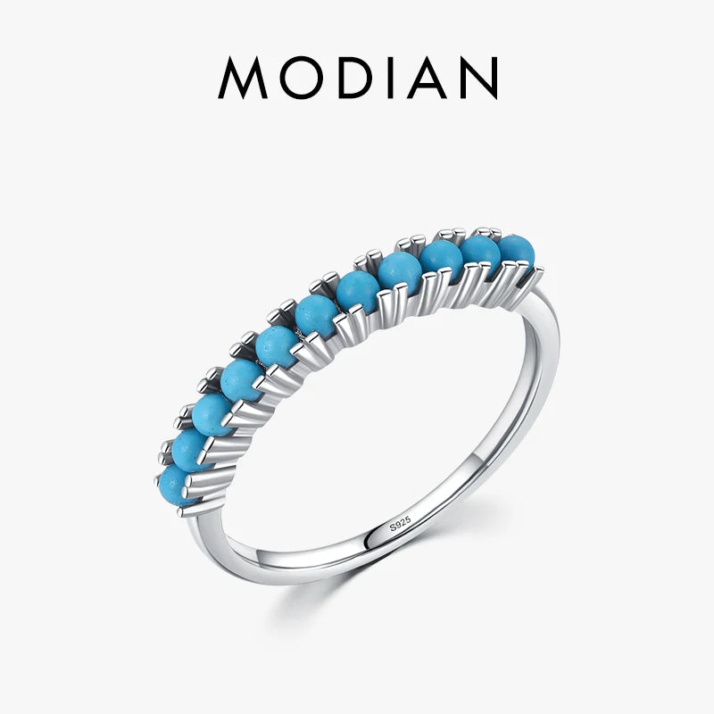 Turquoise Eternity Ring - 925 Sterling Silver