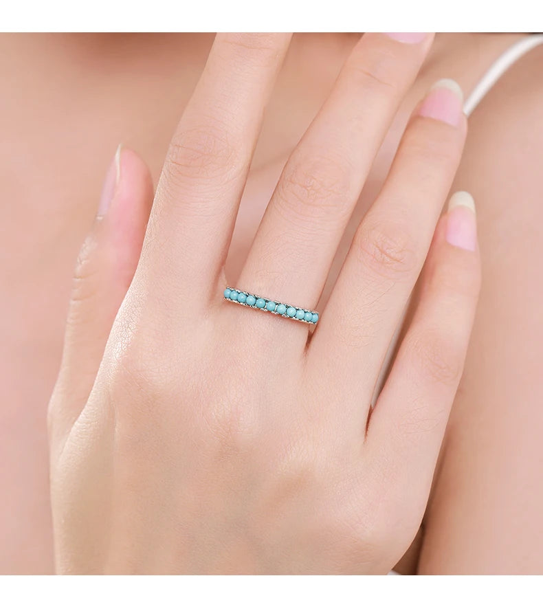 Turquoise Eternity Ring - 925 Sterling Silver
