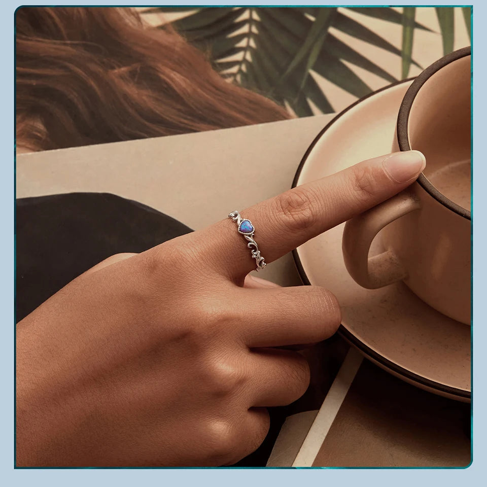 925 Sterling Silber Retro Ring mit Opal