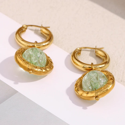 Hoop Ohrringe mit grünem Stein - goldfarben - Damen