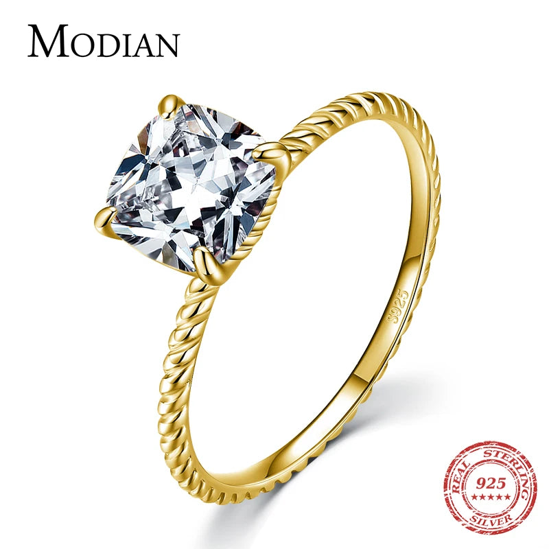 925 Sterling Silber Luxus Ring - Zirkonia Square