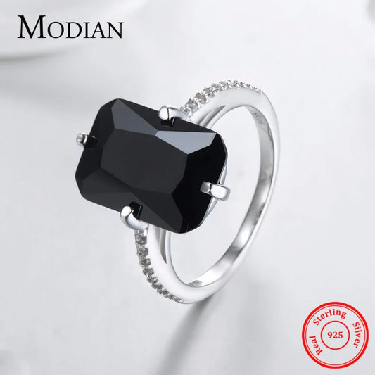 925 Sterling Silber Ring mit schwarzem Stein
