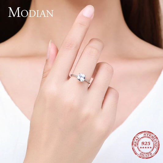 925 Sterling Silber Luxus Ring - Zirkonia Square