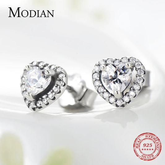 Dazzling 925 Sterling Silber Ohrringe - Zirkonia Herz