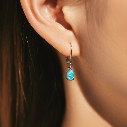 Elegante Hoop Ohrringe - Grüner Opal - 925 Sterling Silber
