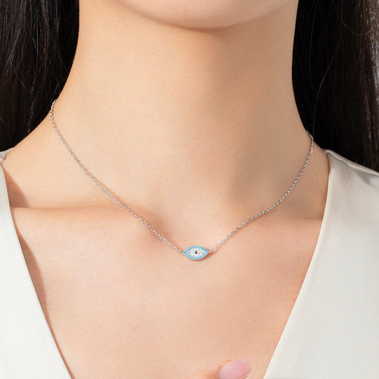 925 Sterling Silber Halskette - Naturblauer Blaues Auge Sparkling