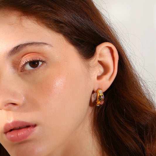 Ohrringe - Geometric - Zirkonia Steine - Gold & Silber
