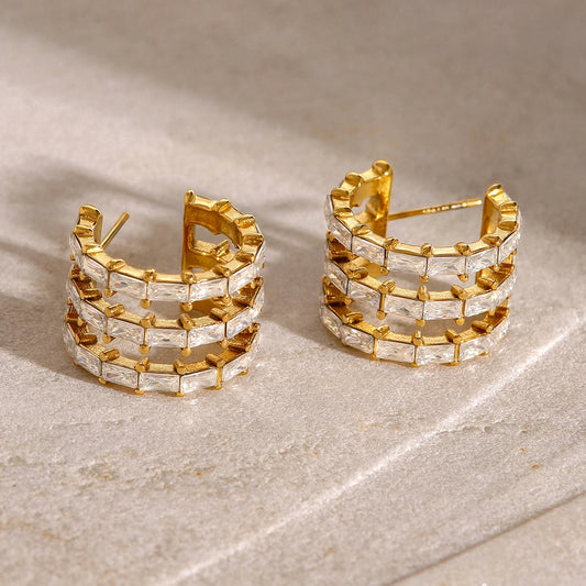 Tripe Layer C-Shape Ohrringe - goldfarben