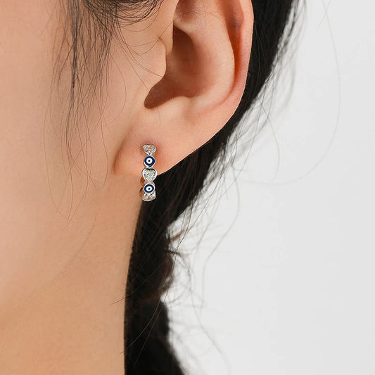 Blauer Enamel Hoop Ohrringe - 925 Sterling Silber