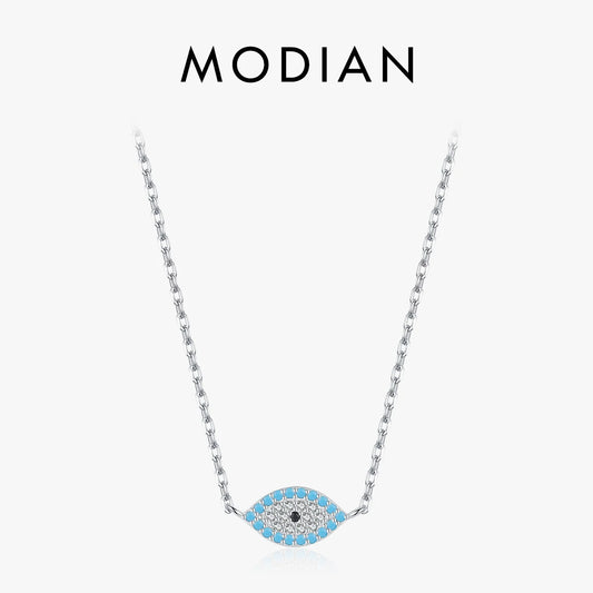 925 Sterling Silber Halskette - Naturblauer Blaues Auge Sparkling