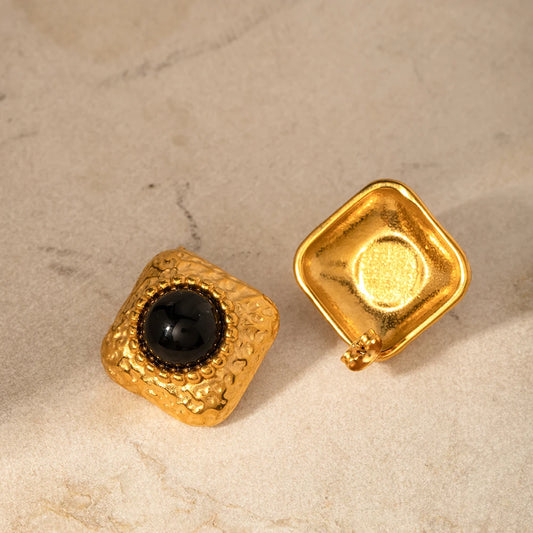 Hammered Ohrringe - Schwarzer Onyx- goldfarben