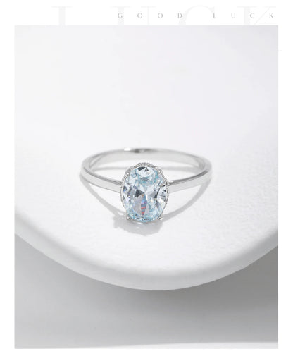 925 Sterling Silber - Ozenblau Zirkonia Ring