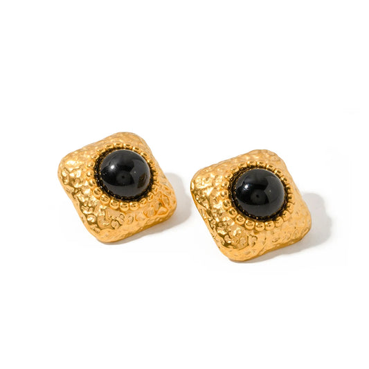 Hammered Ohrringe - Schwarzer Onyx- goldfarben