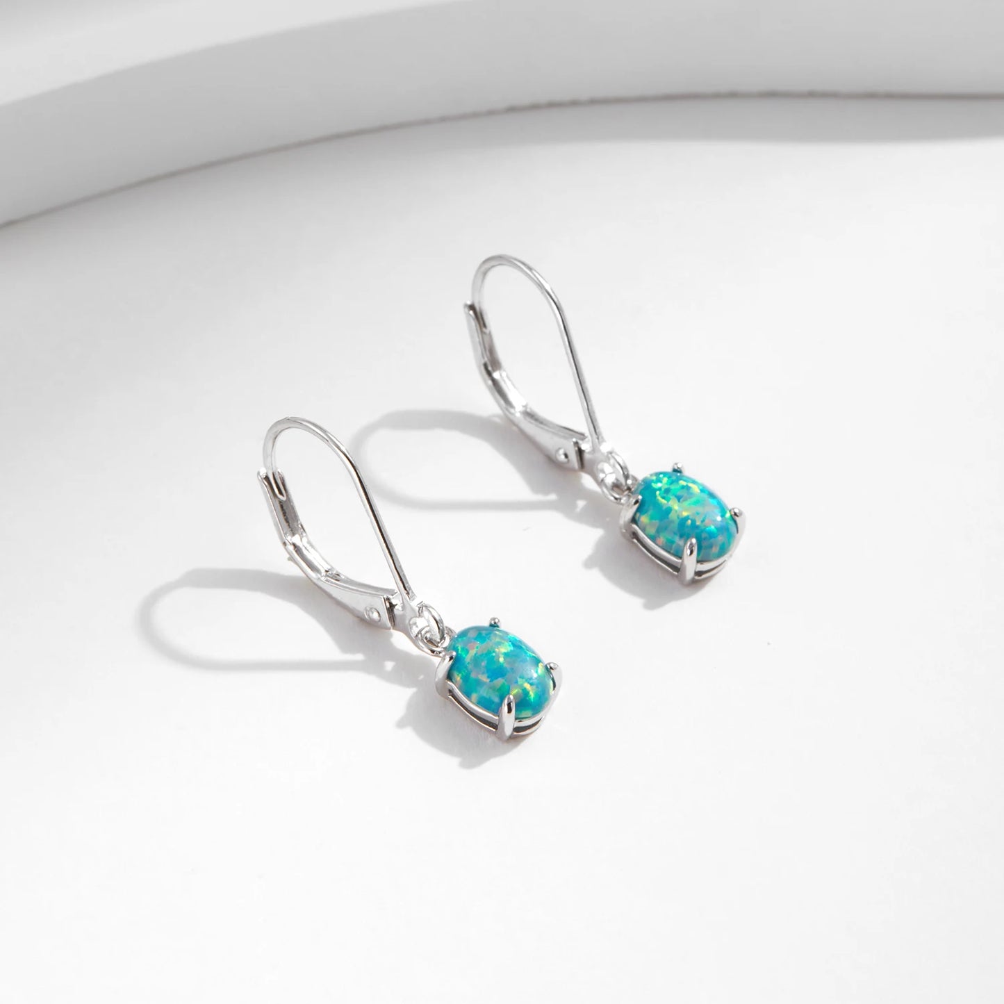 Elegante Hoop Ohrringe - Grüner Opal - 925 Sterling Silber