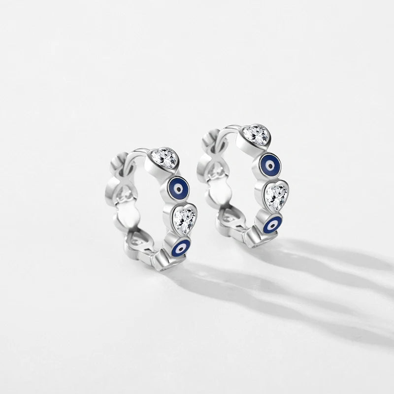 Blauer Enamel Hoop Ohrringe - 925 Sterling Silber