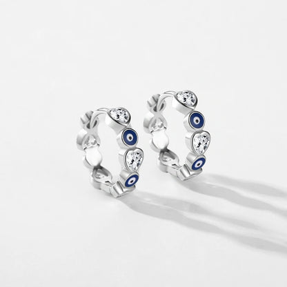 Blauer Enamel Hoop Ohrringe - 925 Sterling Silber