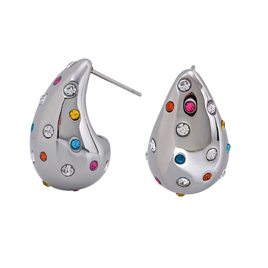 Edelstahl Ohrringe - silberfarben mit bunten Steinen - multicolor