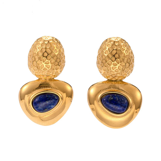 Triangle Lapis Lazuli Ohrringe - Damen - Edelstahl golden