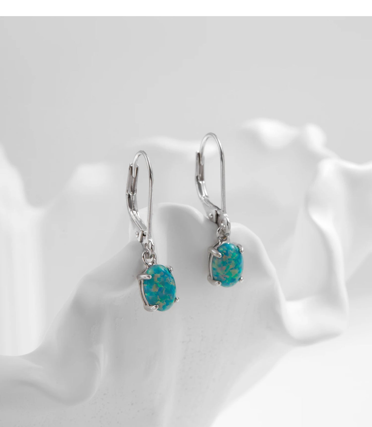 Elegante Hoop Ohrringe - Grüner Opal - 925 Sterling Silber