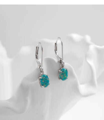 Elegante Hoop Ohrringe - Grüner Opal - 925 Sterling Silber