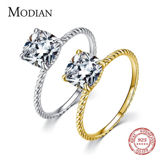 925 Sterling Silber Luxus Ring - Zirkonia Square